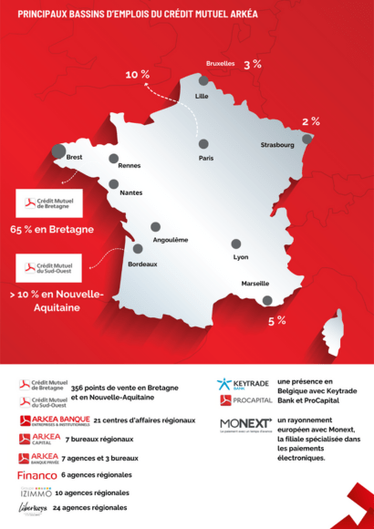 Carte bassin emplois Crédit Mutuel Arkéa